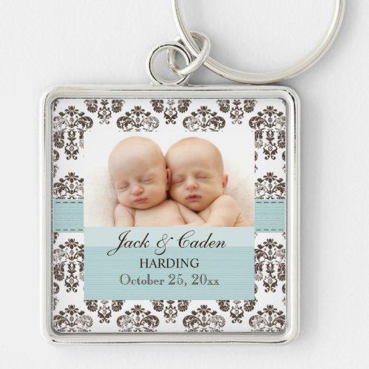 Custom Twins Damask Photo Blue en Brown Sleutelhanger (Voorkant)