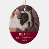 Custom Two Sided Blue Eerste Kerstmis Puppy Foto Keramisch Ornament (Rechts)