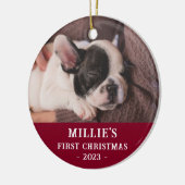 Custom Two Sided Blue Eerste Kerstmis Puppy Foto Keramisch Ornament (Links)