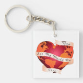 Custom U ZET MIJN WERELD OP VUUR Rood Aarde Lint Sleutelhanger (Voorkant)