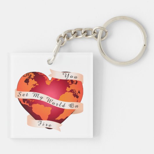 Custom U ZET MIJN WERELD OP VUUR Rood Aarde Lint Sleutelhanger (Achterkant)