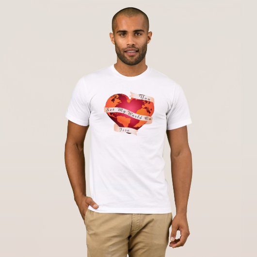 Custom U ZET MIJN WERELD OP VUUR Rood Aarde Lint T-shirt (Voorkant volledig)