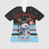 Custom Ugly Sweater- Antlered Snowman Christmas Ornament (voorkant)