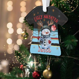 Custom Ugly Sweater- Antlered Snowman Christmas  Ornament