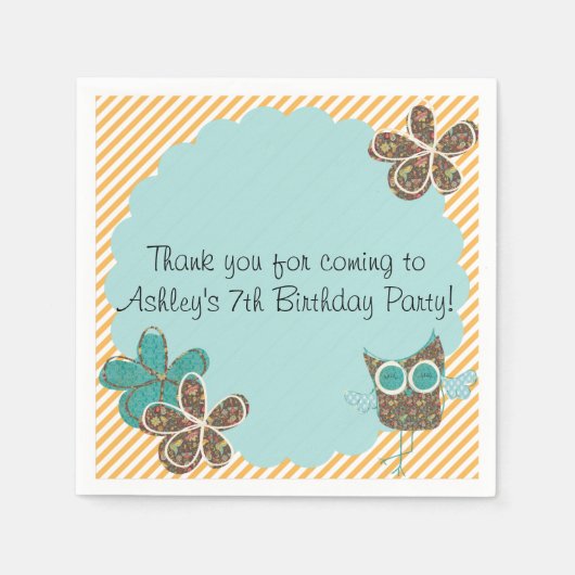 Custom Uil Verjaardag Party Papier servetten (Voorkant)