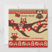 Custom Uilen op een tak Verjaardag Uitnodigingen (Voorkant)