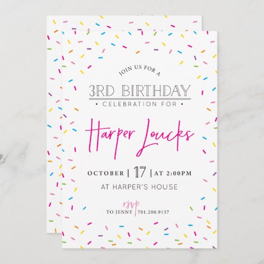 CUSTOM uitnodiging ontwerp voor HARPER (Voorkant / Achterkant)