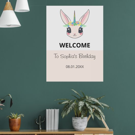 Custom Unicorn Cute Pink Birthday Party  Poster (Woonkamer 1)