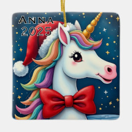 Custom Unicorn Red Bow Keramisch Ornament