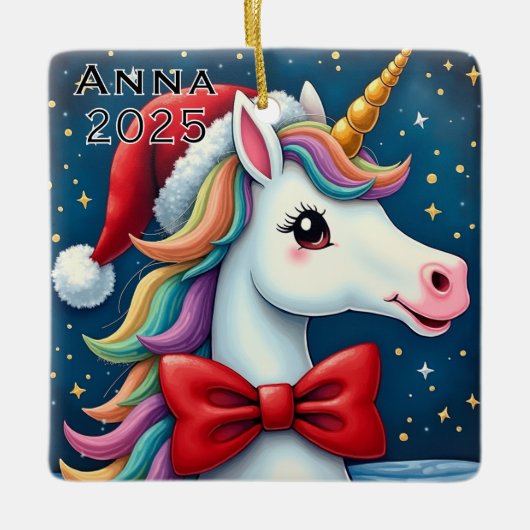 Custom Unicorn Red Bow Keramisch Ornament (Voorkant)