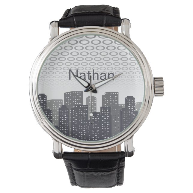 Custom Urban Cityscape Shades of Grey Personalised Horloge (Voorkant)