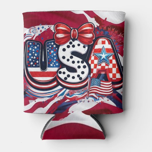 Custom USA Print - Retro Patriottische Amerikaanse Blikjeskoeler (Voorkant)
