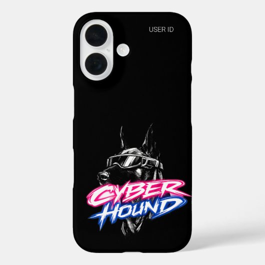 Custom User ID Cyber Hound Doberman iPhone 16 Case (Achterkant)