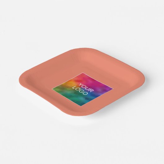 Custom Uw Bedrijf Logo Hier Vierkante Zalmperzik Papieren Bordje (Gebogen)