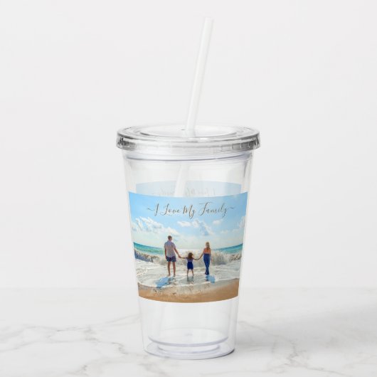 Custom Uw Familie Foto Acryl Tumbler met Tekst Acryl Drinkbeker (Achterkant)