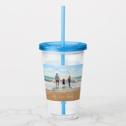 Custom Uw Familie Foto Acryl Tumbler met Tekst Acryl Drinkbeker (Voorkant)