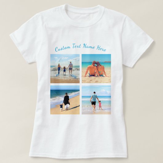 Custom Uw Familie Fotocollage T-Shirt met Tekst (Design voorkant)