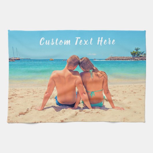 Custom Uw Foto Keukenhanddoek met Tekst (Horizontaal)