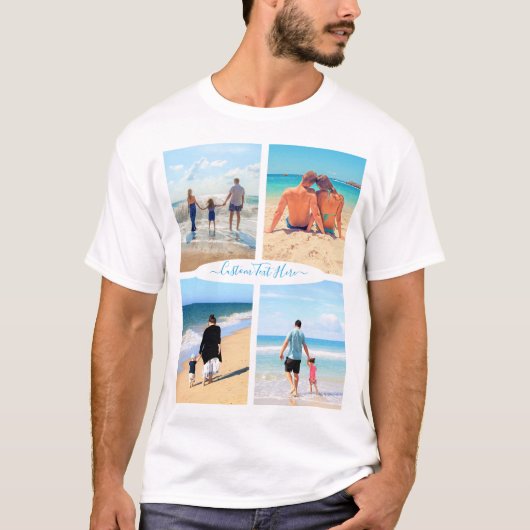 Custom Uw Fotocollage T-shirt met Tekst (Voorkant)