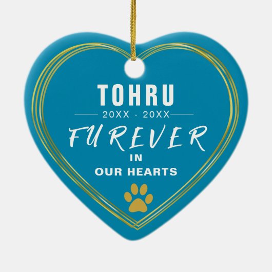 Custom Uw Hond Foto Pet Memorial Hart Shaped Keramisch Ornament (Achterkant)