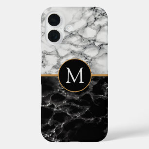 Custom Uw Letter Zwart Wit Marmer iPhone Hoesjes