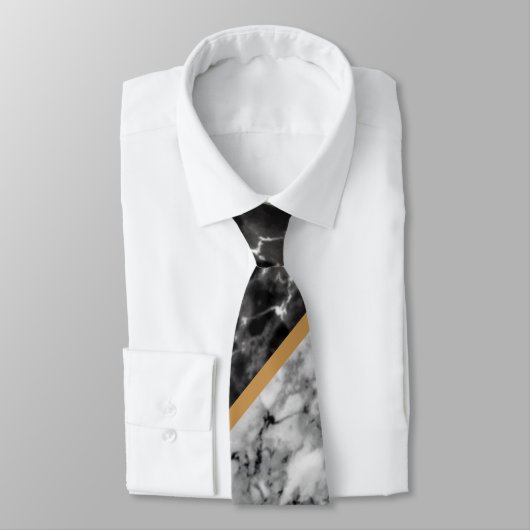 Custom Uw Letter Zwart-Wit Marmer Stropdas (Gebonden)