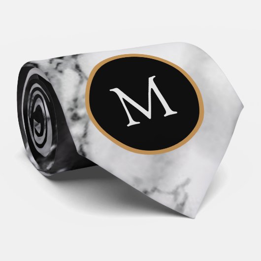 Custom Uw Letter Zwart-Wit Marmer Stropdas (Opgerold)