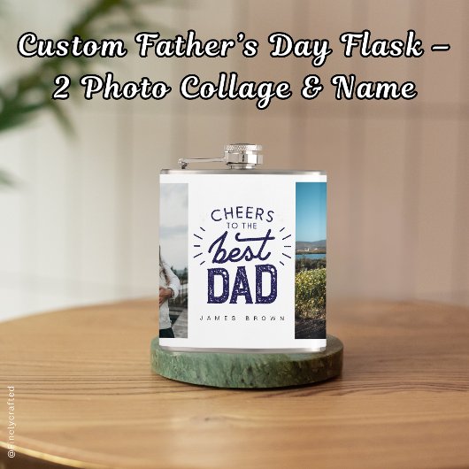 Custom Vaderdag Flask – 2 Fotocollage & Naam Heupfles