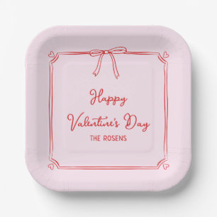 Custom Valentijnsdag Party Blush Pink Bow Hearts Papieren Bordje