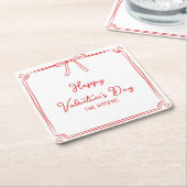 Custom Valentijnsdag Party Schattige Red Bow Heart Kartonnen Onderzetters (Schuin)