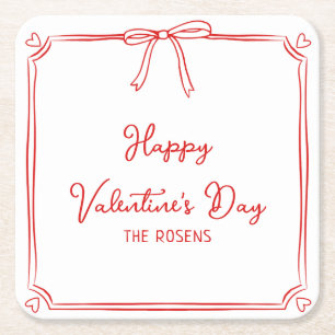 Custom Valentijnsdag Party Schattige Red Bow Heart Kartonnen Onderzetters