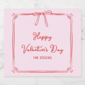 Custom Valentijnsdag Party Schattige Red Bow Heart Sparkling Wijnetiket (Enkel label)