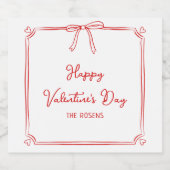 Custom Valentijnsdag Party Schattige Red Bow Heart Sparkling Wijnetiket (Enkel label)