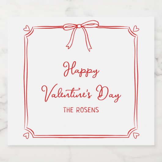 Custom Valentijnsdag Party Schattige Red Bow Heart Sparkling Wijnetiket (Enkel label)