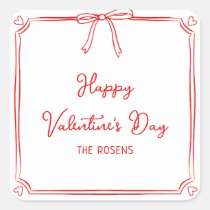 Custom Valentijnsdag Party Schattige Red Bow Heart Vierkante Sticker