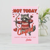 Custom Valentine Card - Not Today Cupid Raccoon Kaart (Staand voorkant)
