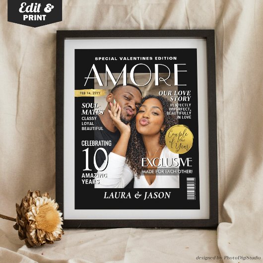 Custom Valentine Magazine Cover, Modern Couple Poster