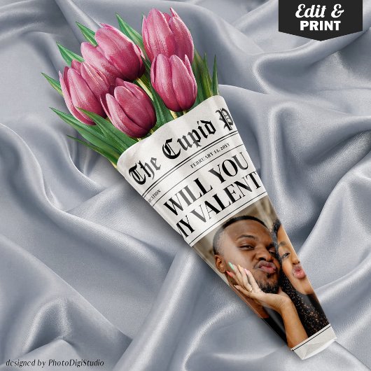 Custom Valentine Newspaper Flower Bouquet Gift Inpakpapier Vel