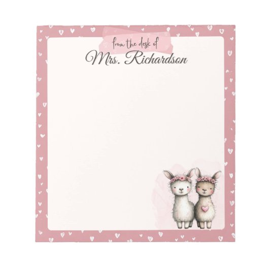 Custom Valentine Notepad Cute Pink Llama & Hearts Notitieblok (Voorkant)