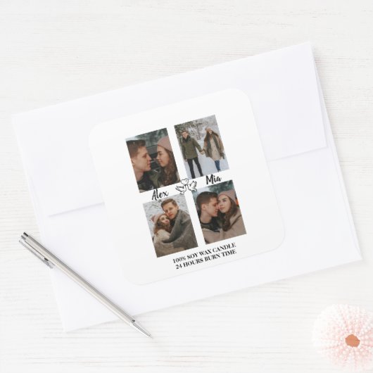 Custom Valentine Photo Collage Candle Label (Envelop)