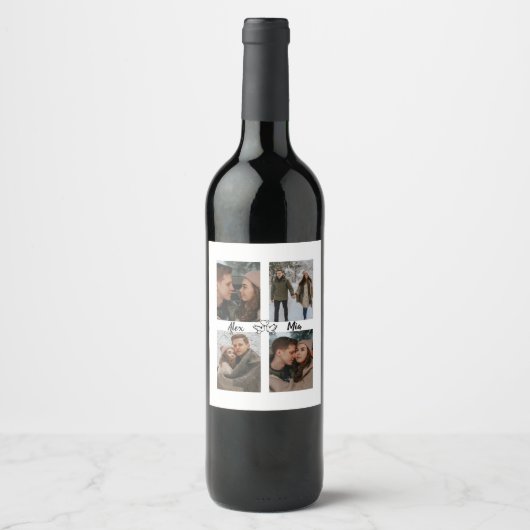 Custom Valentine Wine Label with Multiple Photos Wijn Etiket (Voorkant)