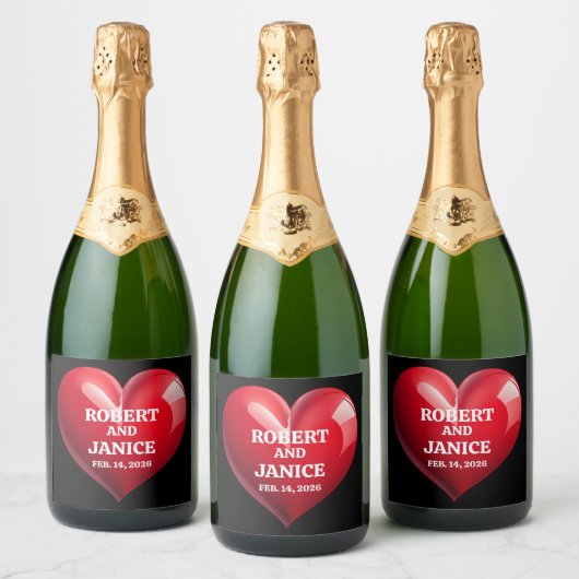 Custom valentines day personalize heart gift sparkling wijnetiket (Flessen)