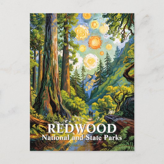 Custom Van Gogh Redwood National Park Hiking Trail Briefkaart (Voorkant)