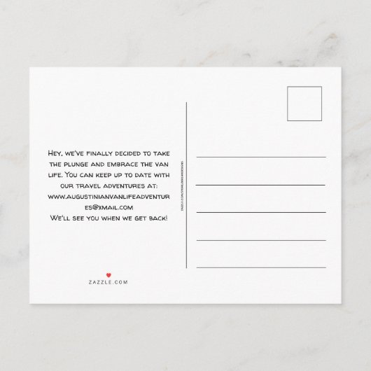 Custom Van Life Camping Aankondiging Briefkaart (Achterkant)