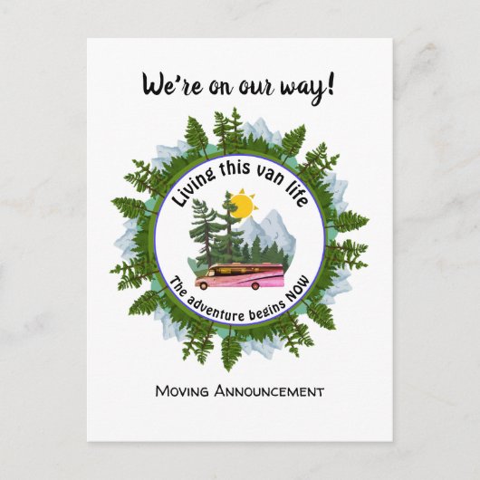 Custom Van Life Camping Aankondiging Briefkaart (Voorkant)