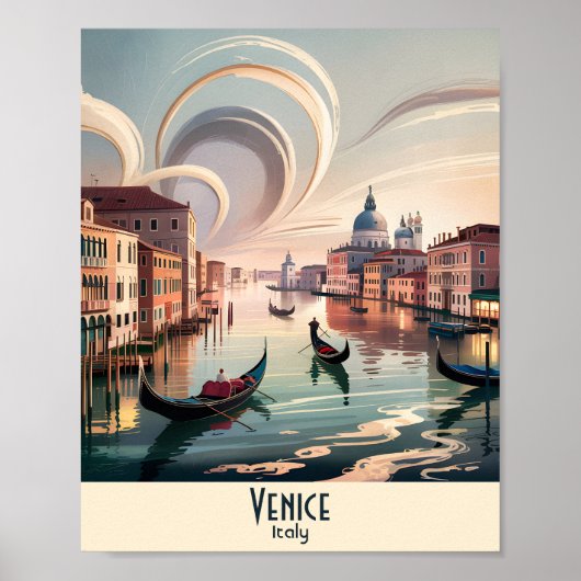 Custom Venice Italy Gondola Canal Watercolor Retro Poster (Voorkant)
