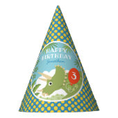 Custom Verjaardag Dinosaurus Triceratops Alle Leef Feesthoedjes (Voorkant)