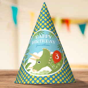 Custom Verjaardag Dinosaurus Triceratops Alle Leef Feesthoedjes