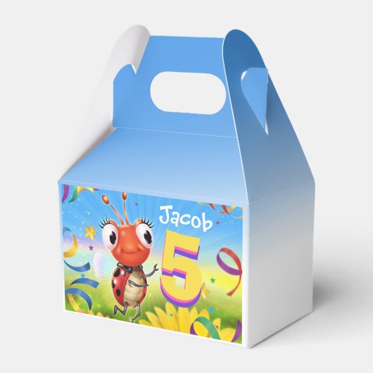 Custom Verjaardag Party box boy 5 yrs Lil’ Ladybug Bedankdoosjes (Achterkant)