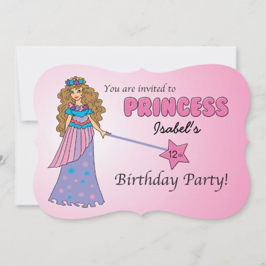 CUSTOM Verjaardag Uitnodiging Roze Prinses (Voorkant)